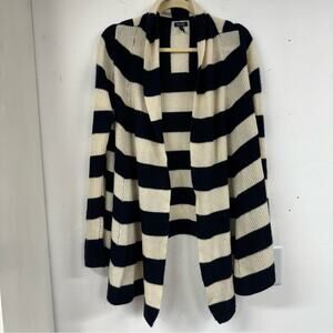 Splendid Cream & Black Cashmere Open Front Cardigan Sweater Womens M Chunky Cozy